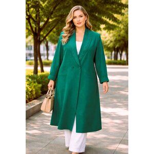 Vintage Retro Green Wool Blend Embroidered Double-Breasted Trench Peacoat Pocket